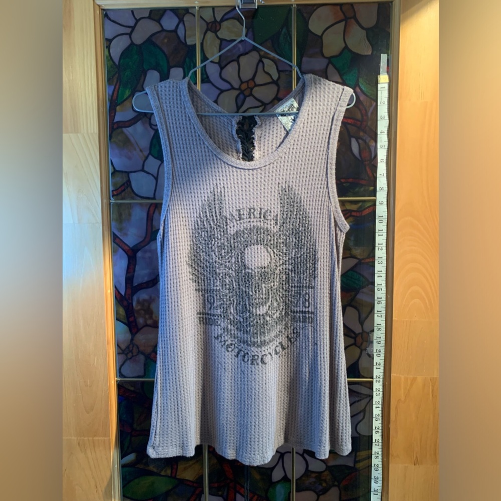Grey large lace up women’s motorcycle tank top.